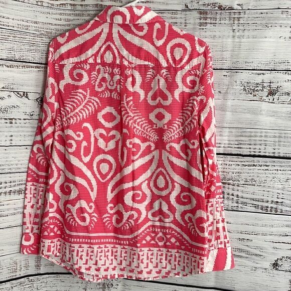 Sharon Young Top womens size small Botton Up Geo Print cotton shirt Boho Blouse - Picture 7 of 10